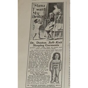 1916 Dr Denton Soft Knit Sleeping Garments Vintage Child Pajamas print ad